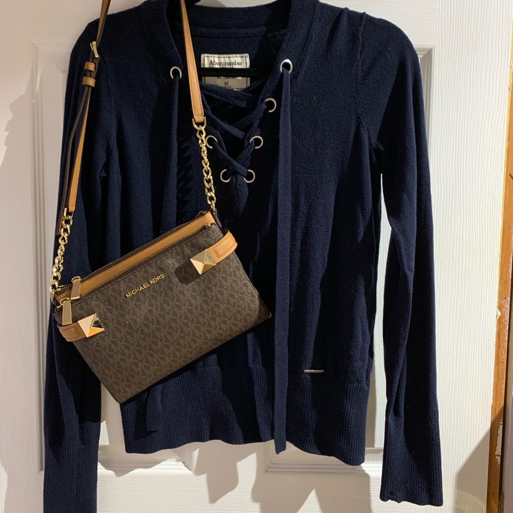 Navy blue crisscross front sweater